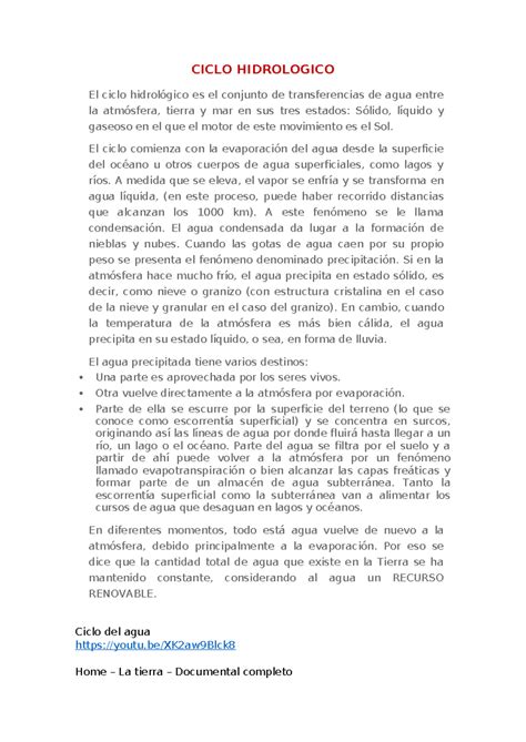 Video Ciclo Hidrologico Ciclo Hidrologico El Ciclo Hidrológico Es El