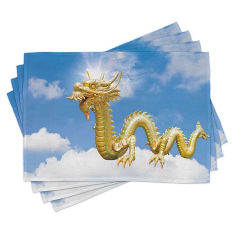 Dragon Placemats Set Of Traditional Chinese Dragon Hovering At Cloud