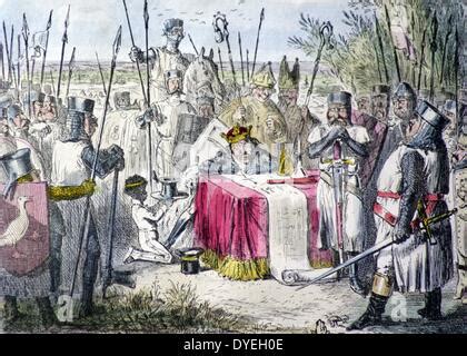 King John signing the Magna Carta in Runnymede in 1215. Comic history ...