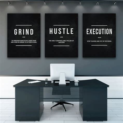 3 Piece Motivational Wall Art Canvas Prints Office Decor Hustle Grind