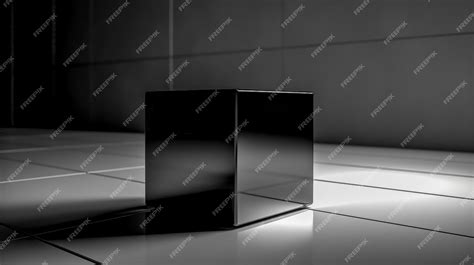 Premium Photo The Black Glass Cube Reflects Light And Creates