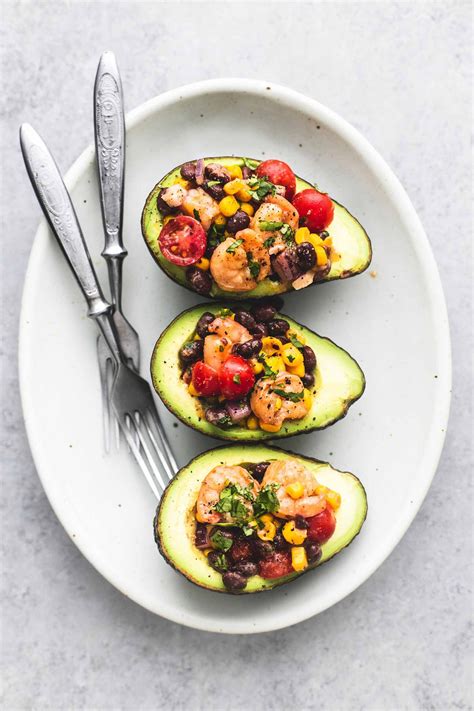 Southwest Shrimp Salad Stuffed Avocados Lecremedelacrumb