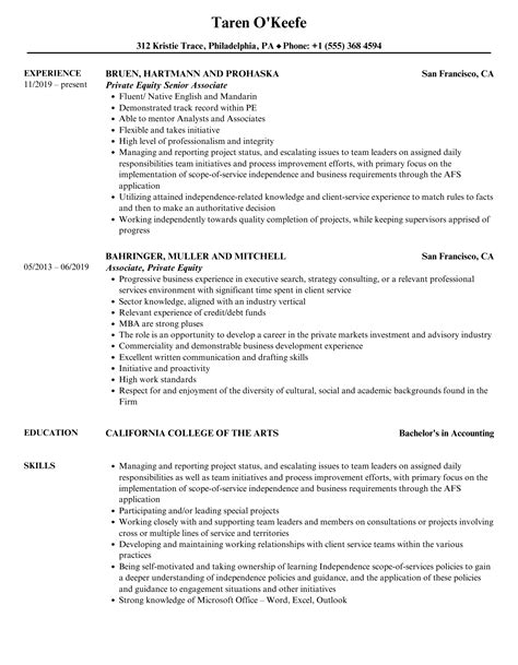 Private Equity Associate Resume Samples Velvet Jobs