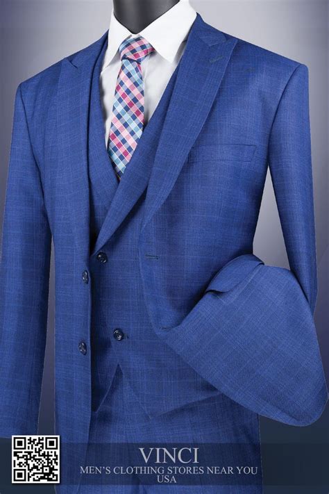 Blue Vested Glen Plaid Modern Fit Suit Vinci Style Mv2w 1