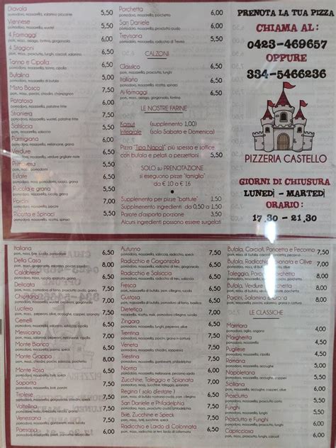 Menu Da Pizzeria Castello Castello Di Godego