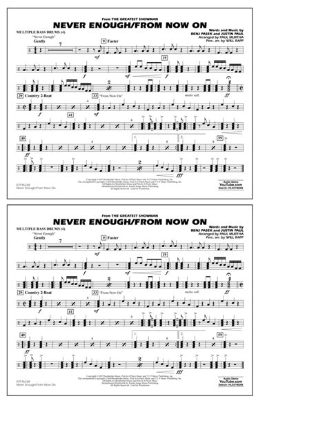 Never Enough From Now On Multiple Bass Drums By Justin Paul Drums Digital Sheet Music