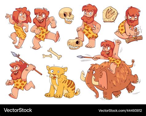 Prehistoric people colorful cartoon characters Vector Image