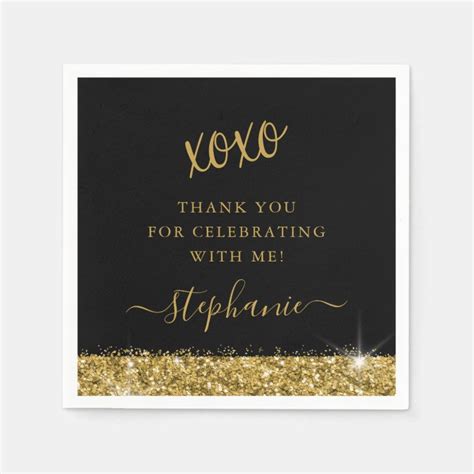 Birthday Party Black Gold Glitter Confetti Napkins | Zazzle