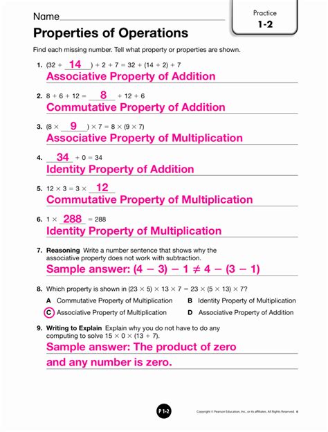 Properties Of Operations Worksheet Properties Of Operations