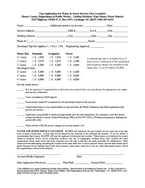 Fillable Online Tap Application For Water Sewer Service New Location