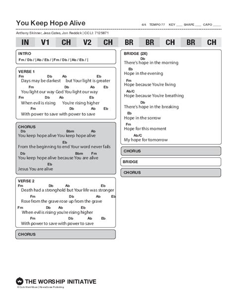 You Keep Hope Alive Live Chords Pdf The Worship Initiative Shane