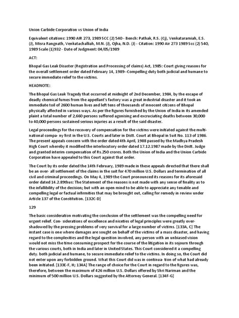 Absolute Liability Case Bhopal Gas Leak Pdf Damages Lawsuit