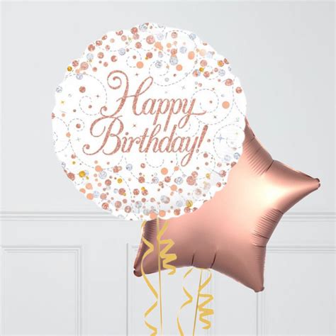 Happy Birthday Rose Gold Inflated Foil Balloon Bunch Balloonfactory