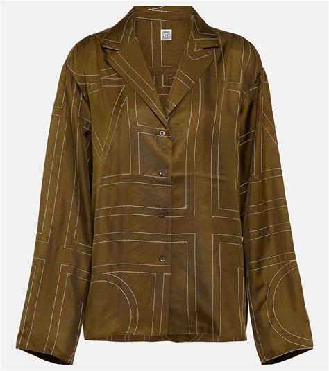 Totême Monogram Silk Twill Shirt In Green Lyst Australia