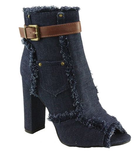 Womens Sherry 10 Peep Toe Denim Fabric Ankle High Block High Heel Booties Dark Blue Ck184xwxuzy