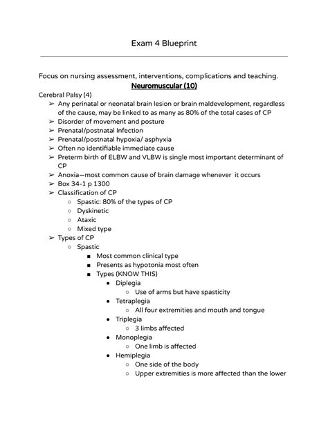 Peds Exam 4 Blueprint Study Guide For Pediatrics Exam 4 Blueprint