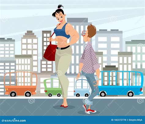 Strong Woman And Weak Man Stock Vector Illustration Of Heavy 182372778