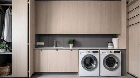 Premium Ai Image A Photo Of Minimalist Laundry Room With Efficient Layout
