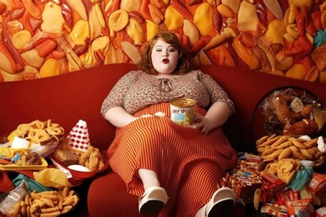 Premium Photo An Obese Woman Eating Junk Food Generative Ai