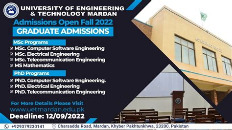 Uet Mardan Msc And Phd Admissions 2022