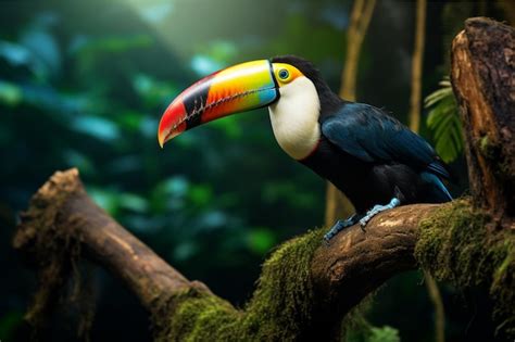 Premium AI Image | A toucan sits on a branch in a tropical rainforest