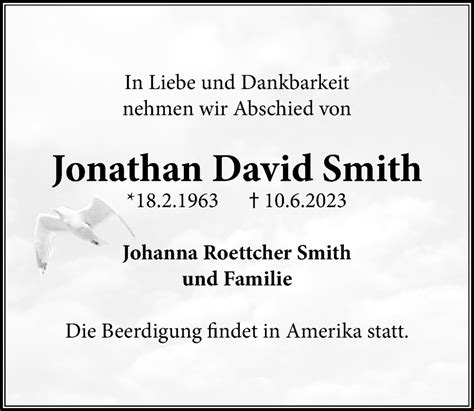 Traueranzeigen Von Jonathan David Smith Trauer Anzeigen De