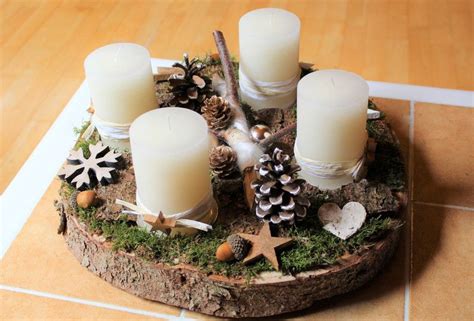 Adventskranz Adventskranz Holz Holzscheibe Wei Beige Kupfer Ein