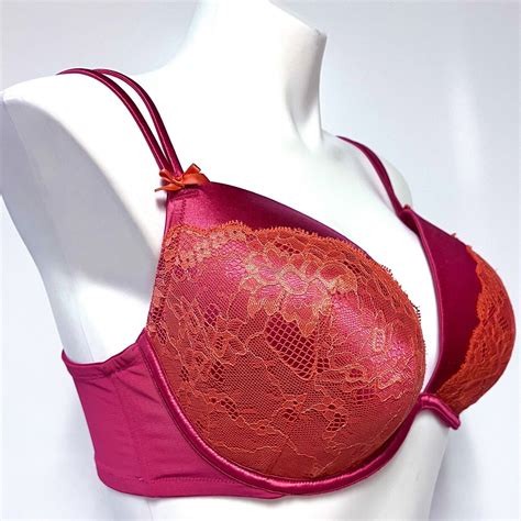 Cacique Satin Lace Plunge Bra Size D Plus Lightly P Gem