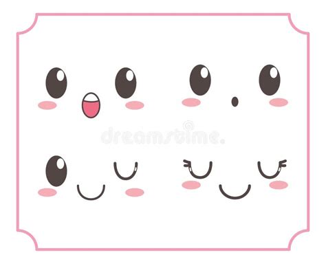 Kawaii Lovely Adorable Eyes Mouths Facial Expressions Stock Vector ...