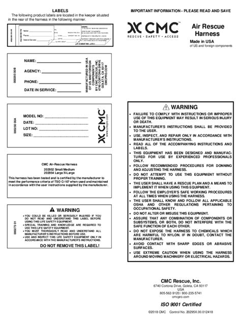 Fillable Online Safety Harness Inspection How To Inspect And Wear A