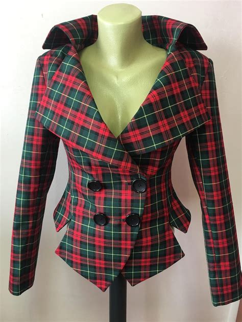 Tartan Jacket Green Plaid Jacket Checked Lady Blazer Fitted Etsy