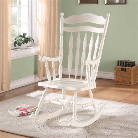 Monarch Antique White Embossed Back Solid Wood Rocking Chair Rocking