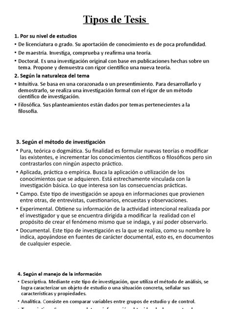 Tipos De Tesis Pdf