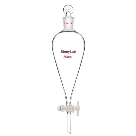 StonyLab PTFE Stopcock Separatory Funnel 500ml Borosilicate Glass