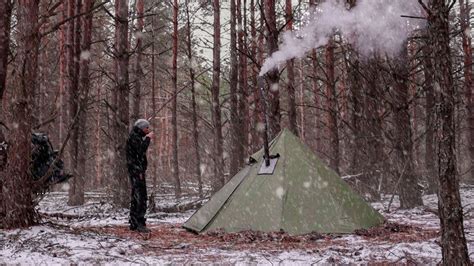 Hot Tent Winter Camping Cozy And Not Cold Bushcraft Solo Youtube