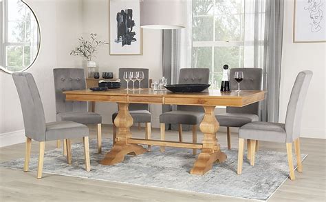 Cavendish Extending Dining Table And 6 Regent Chairs Natural Oak Veneer And Solid Hardwood Grey