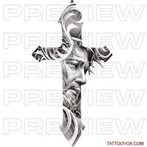 Cross Tattoo Design with Jesus Face - TattooVox Professional Tattoo ...