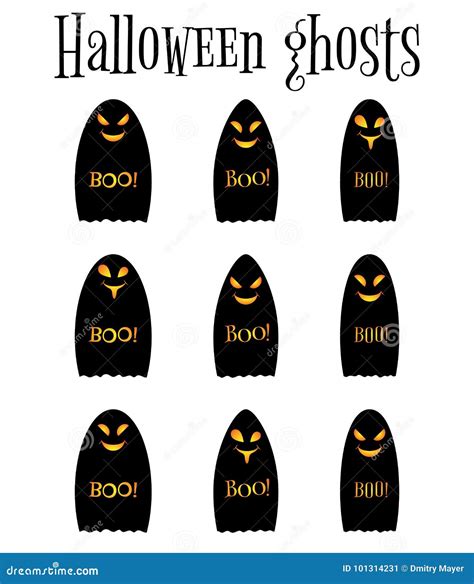 Vector Ghosts Doodle Set Set Of Cloth Ghosts Flying Phantoms Halloween Scary Ghostly Monsters