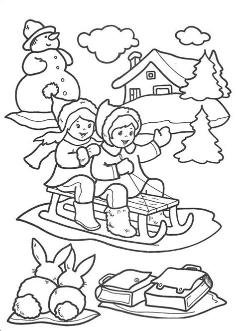 PLANSE DE COLORAT CU COPII CARE SE JOACA IARNA Coloring Pages Winter