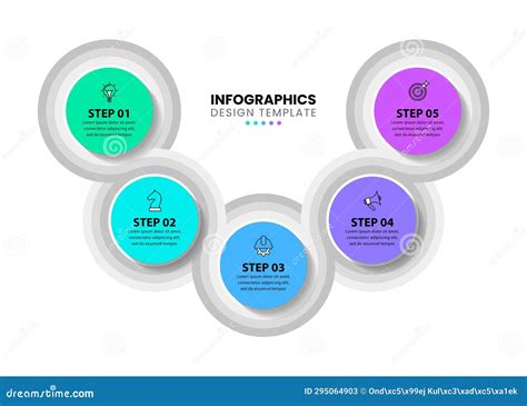 Infographic Template 5 Connected Circles With Icons And Text Stock