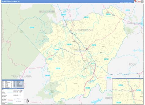 Henderson County, NC Zip Code Wall Map Basic Style by MarketMAPS - MapSales