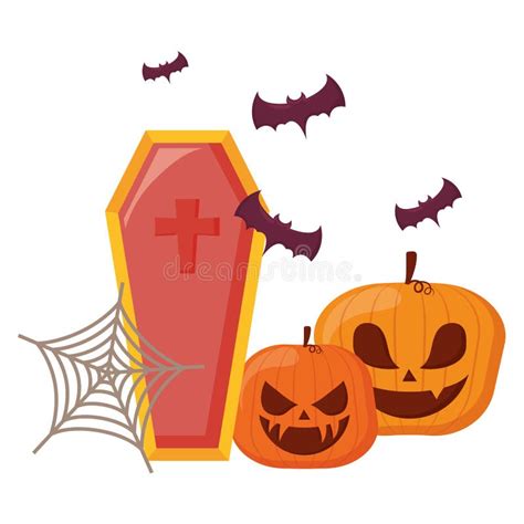 Happy Halloween Coffin With Bats And Pumpkins Stock Illustration