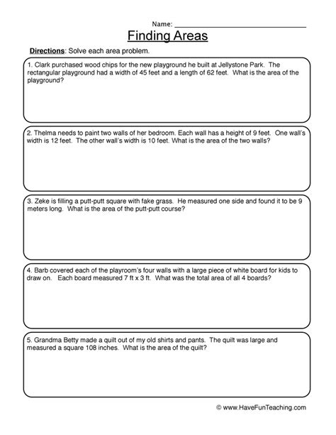 Area Word Problems Third Grade