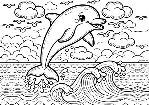Delfin Zum Ausmalen - Lächelnder junger Delfin - Ausmalbilder von Delfine zum Ausmalen
