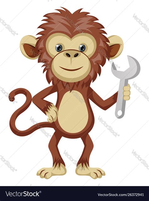 Monkey holding wrench on white background Vector Image