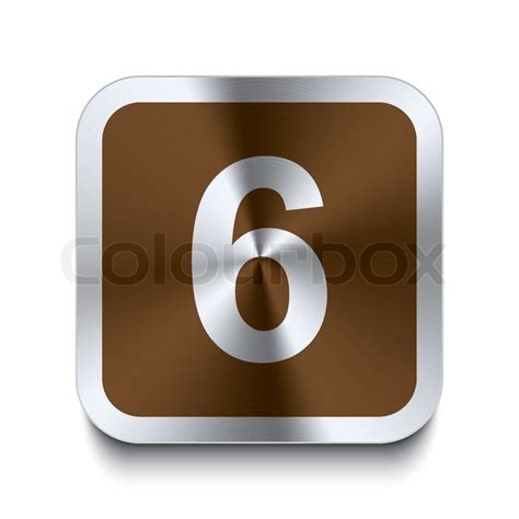 Square metal button - brown number - 6 | Stock vector | Colourbox