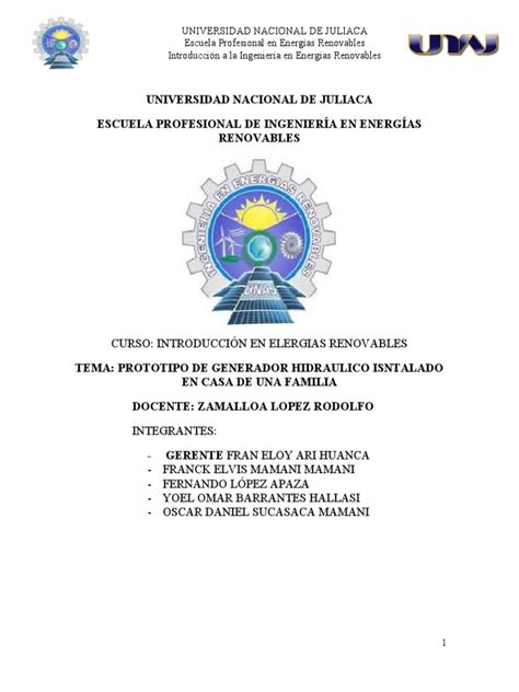 Prototipo De Generador Hidraulico 1 Pdf