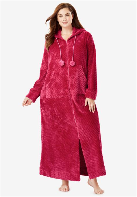 Plush Hooded Long Robe By Dreams And Co ® Plus Size Sleep Woman Within