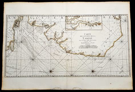 1693 A H Jaillot Large Sea Chart Map Of Se England And Thames Estuary