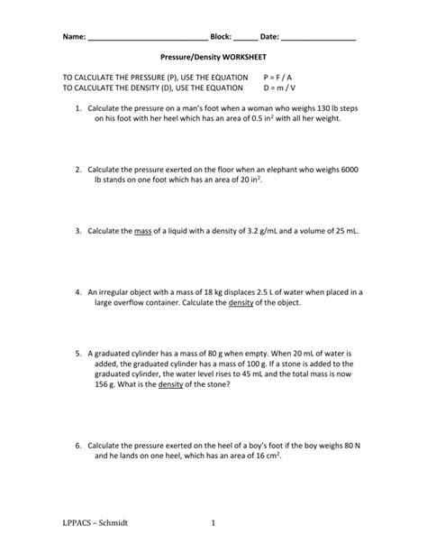 Density Problems Worksheet With Answers Amemyid